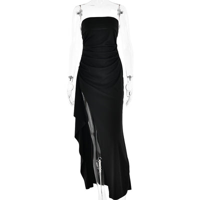 Elegante Strapless Split Lange Jurk met Plissé voor Vrouwen op Bruiloften en Feesten