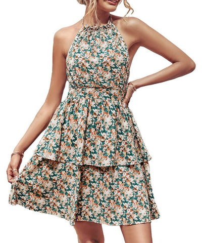 Stijlvolle Boho Zomerjurk met Halter en Ruffles voor Vrouwen