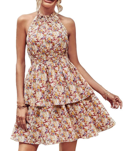 Stijlvolle Boho Zomerjurk met Halter en Ruffles voor Vrouwen