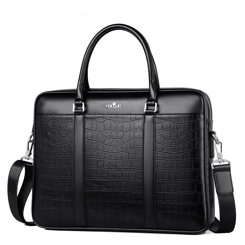 Men's Crocodile Leather Crossbody Business Briefcase