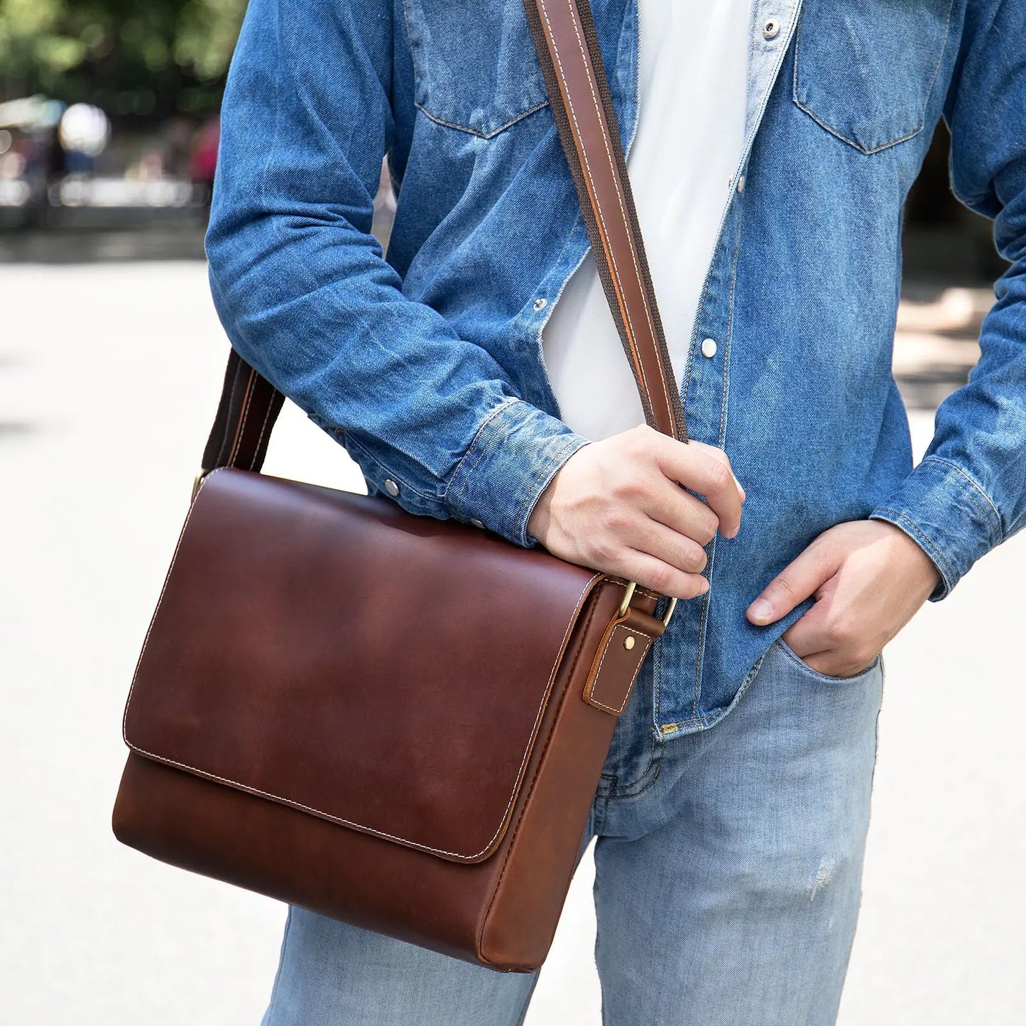 Retro Cowhide Shoulder Messenger Bag