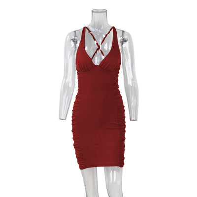 Stijlvolle Sexy Deep V-neck Backless Suspender Dress voor Modebewuste Vrouwen