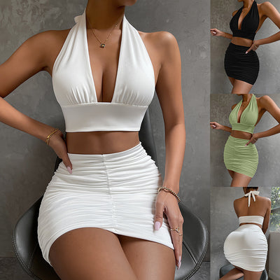 Stijlvolle Dames Lace-up Hip Dress met Korte Rok voor Casual Uitjes