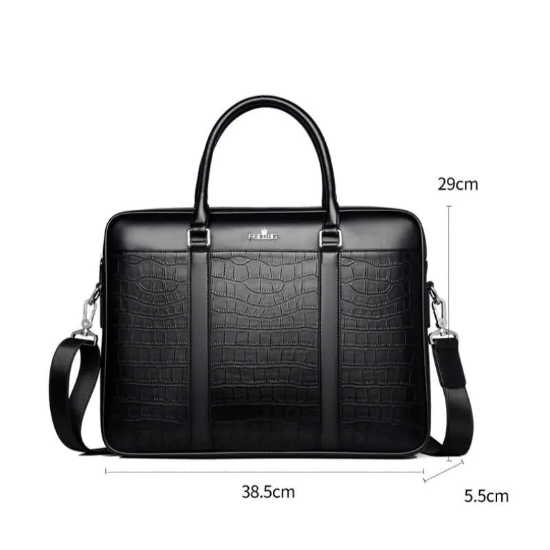 Men's Crocodile Leather Crossbody Business Briefcase
