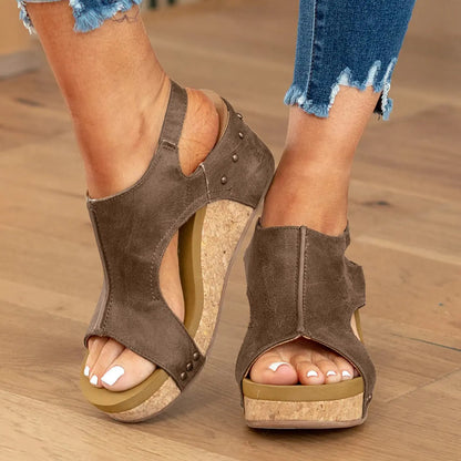 Wedge Sandals for Women Dressy Summer Womens Open Toe Espadrilles Platform Sandals Buckle Ankle Strap Wedge Sandals Leather Sandals Casual Low Wedges Walking Strappy Slip on Sandals (A-Coffee 7)