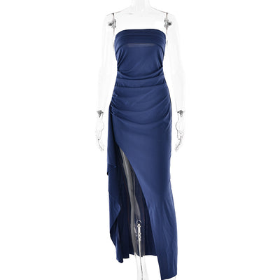 Elegante Strapless Split Lange Jurk met Plissé voor Vrouwen op Bruiloften en Feesten