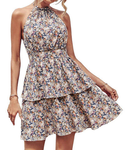 Stijlvolle Boho Zomerjurk met Halter en Ruffles voor Vrouwen