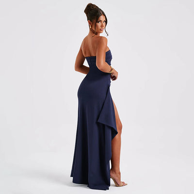 Elegante Strapless Split Lange Jurk met Plissé voor Vrouwen op Bruiloften en Feesten