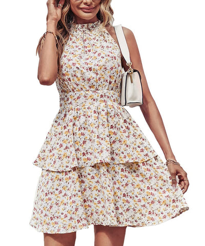 Stijlvolle Boho Zomerjurk met Halter en Ruffles voor Vrouwen