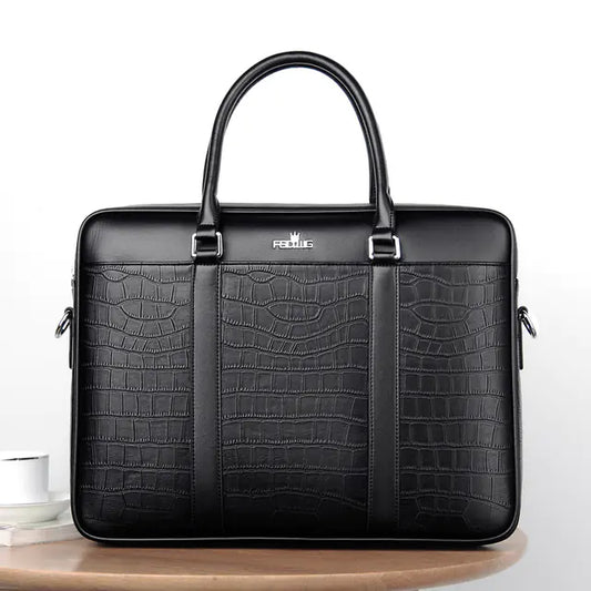 Men's Crocodile Leather Crossbody Business Briefcase