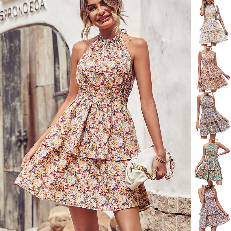 Stijlvolle Boho Zomerjurk met Halter en Ruffles voor Vrouwen
