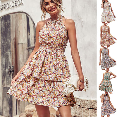 Stijlvolle Boho Zomerjurk met Halter en Ruffles voor Vrouwen