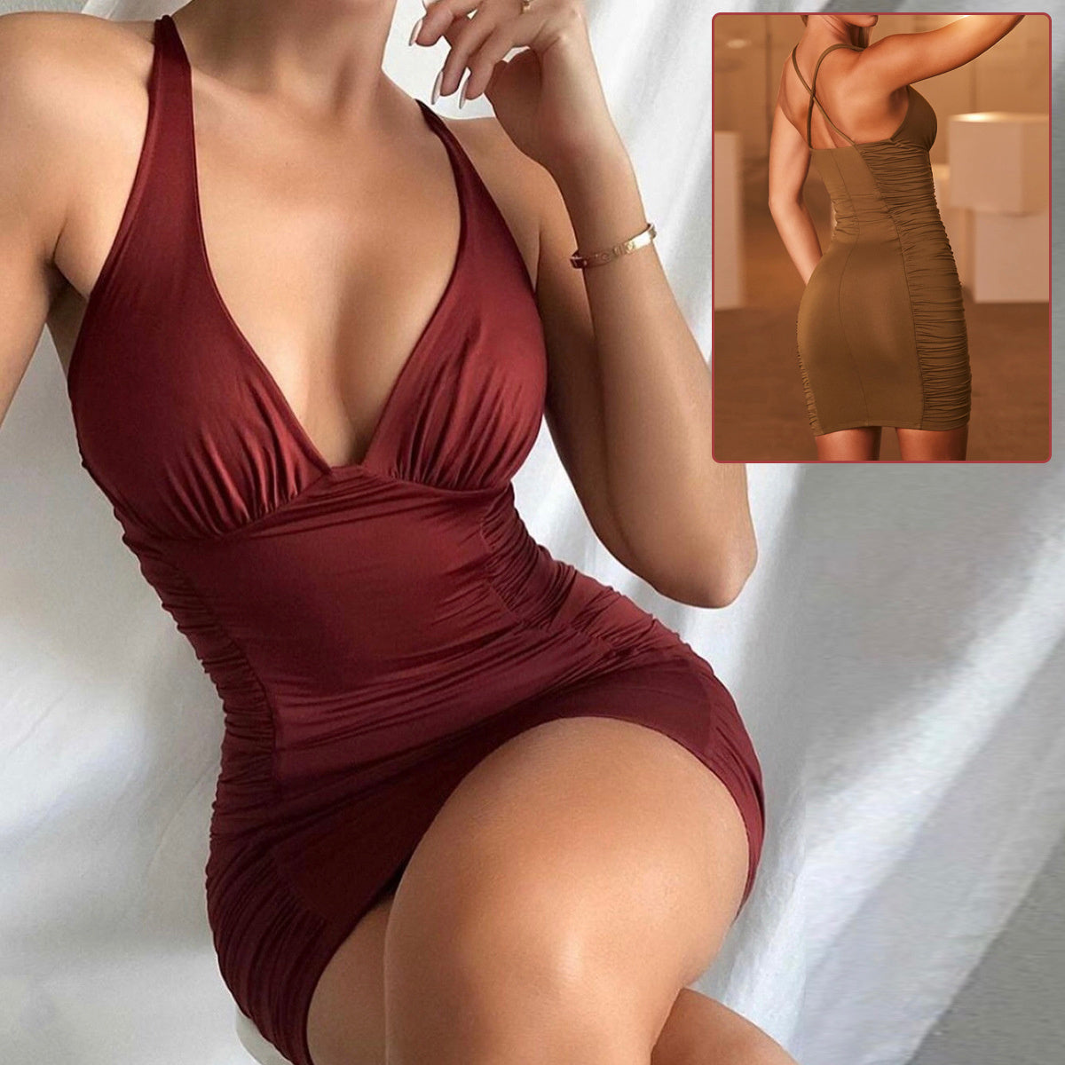 Stijlvolle Sexy Deep V-neck Backless Suspender Dress voor Modebewuste Vrouwen