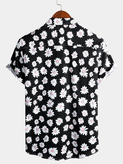 chemise d'homme en pur coton à imprimé style de vacances hawaïennes