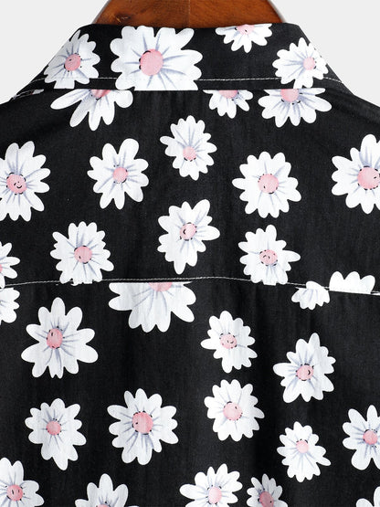 chemise d'homme en pur coton à imprimé style de vacances hawaïennes