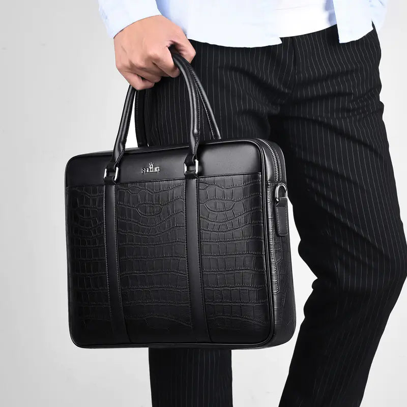 Men's Crocodile Leather Crossbody Business Briefcase