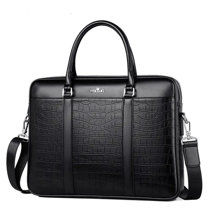 Men's Crocodile Leather Crossbody Business Briefcase
