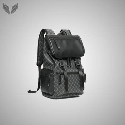 Leather Black Print Backpack