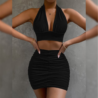 Stijlvolle Dames Lace-up Hip Dress met Korte Rok voor Casual Uitjes