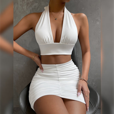 Stijlvolle Dames Lace-up Hip Dress met Korte Rok voor Casual Uitjes