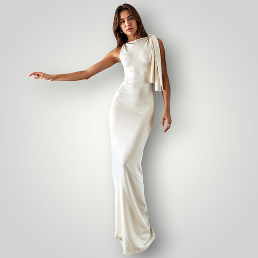 Lange Jurk met Één Schouder en Strik – Elegante Avondjurk