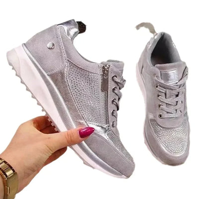 Casual Women's Shoes 2023 Autumn New Style European and American Imported Plus Size Thick Bottom Drill System Sports Shoes Whole