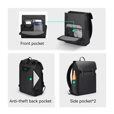 Mark Ryden Classic Business Work Black Leather Backpack 15.6 Inch Laptop Waterproof Bag School Bags Business bacbackpack for men