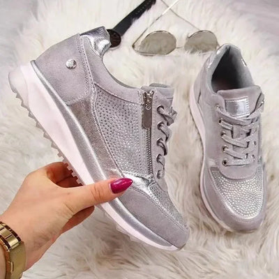 Casual Women's Shoes 2023 Autumn New Style European and American Imported Plus Size Thick Bottom Drill System Sports Shoes Whole