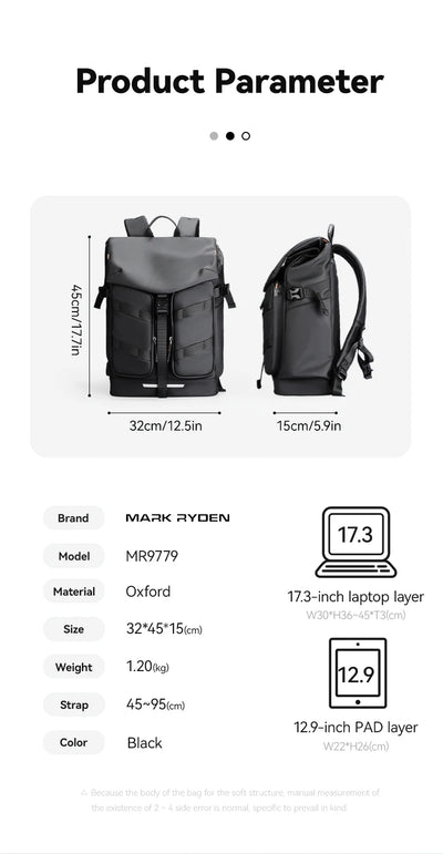 Mark ryden backpack for men's commuting backpack, leisure computer bag, large capacity travel trend, personalized backpack