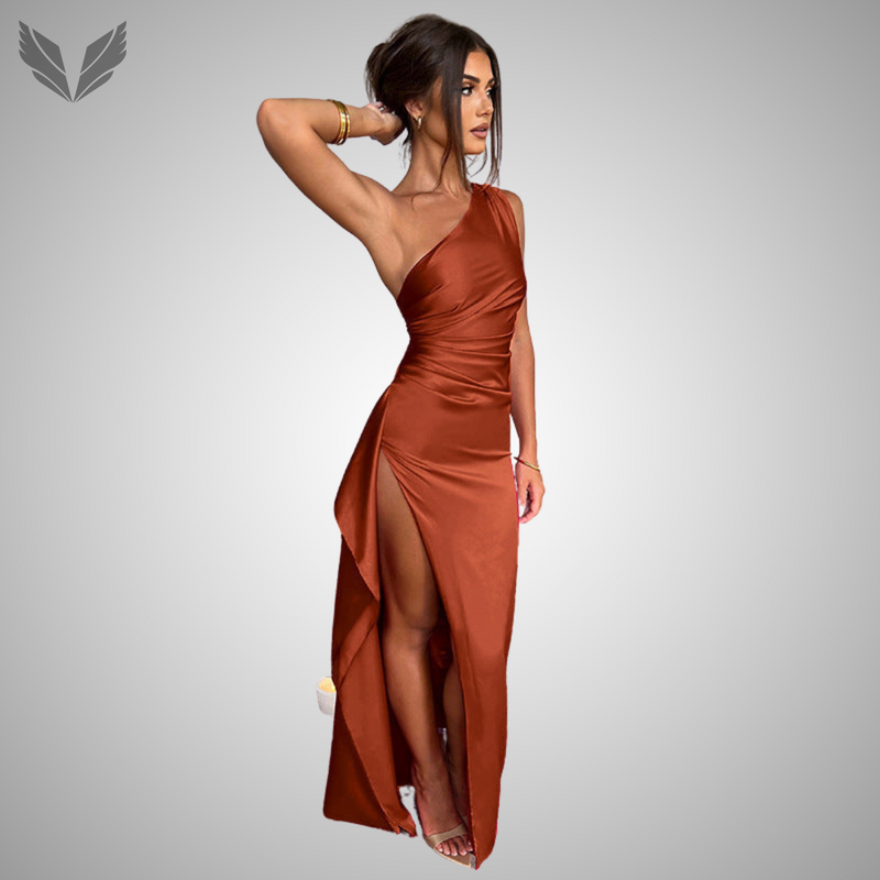 Satin Dress Summer Elegant XV (Brown)