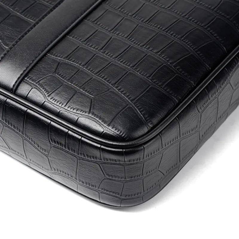 Men's Crocodile Leather Crossbody Business Briefcase