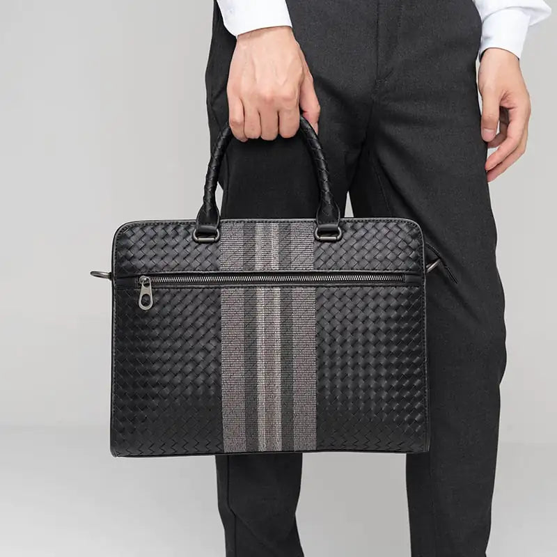 Men's Woven Business Casual Briefcase and Crossbody Bag