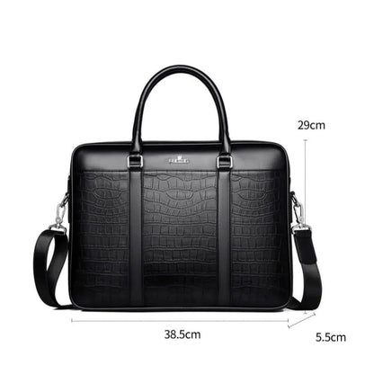 Men's Crocodile Leather Crossbody Business Briefcase