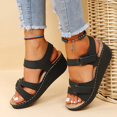 Dames Sandalen Zwart Maat 38 Leer Met Sleehak-6